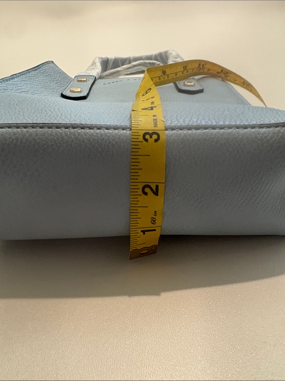 Poppy & Peonies Light Blue Leather Mini Tote with Gold Hardware - Picture 5 of 10